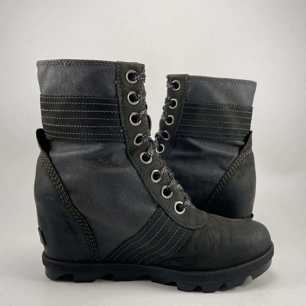 Sorel Lexie Wedge Womens Size 7 Black Leather Waterproof Lace Up Ankle Boots - Picture 4 of 13